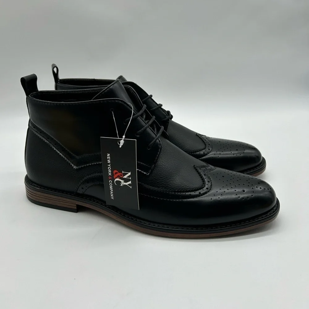 Men’s Black Dress Boots Wingtip Oxford Ankle Boots, Classic Lace-Up, Size 8 NWT